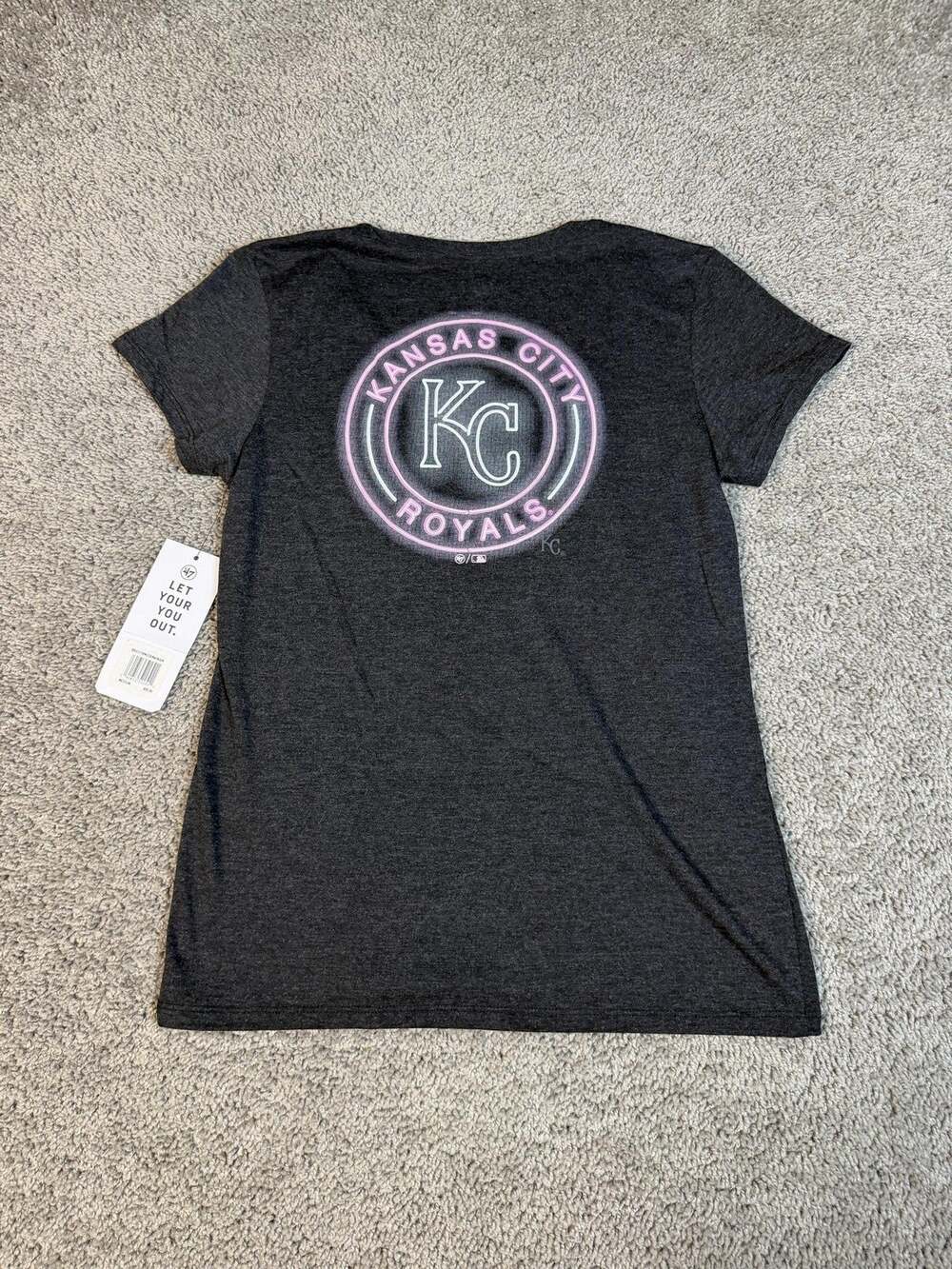 Kansas City Royals Shirt Womens M Gray MLB Baseball Neon Graphic Tee '47